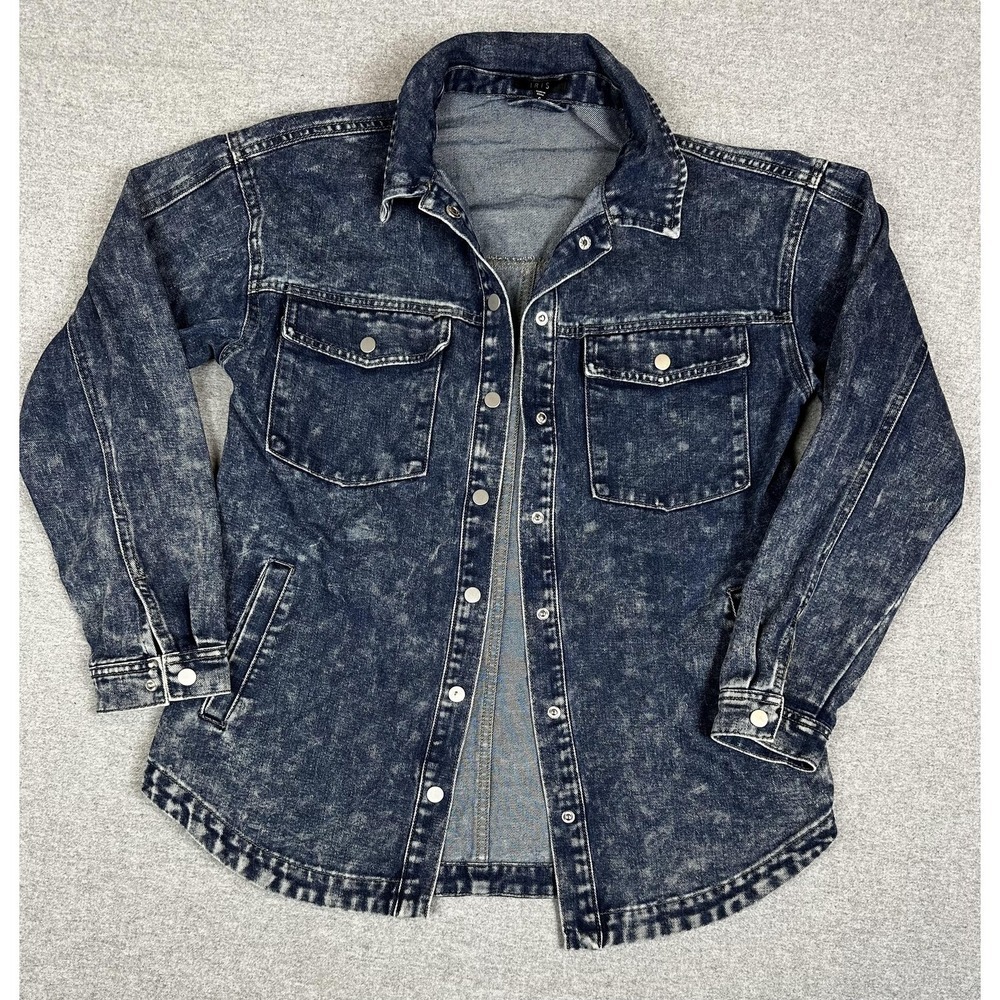 IRIS Denim Jacket Womens Small Blue Acid Wash Snap Button Jean Shacket